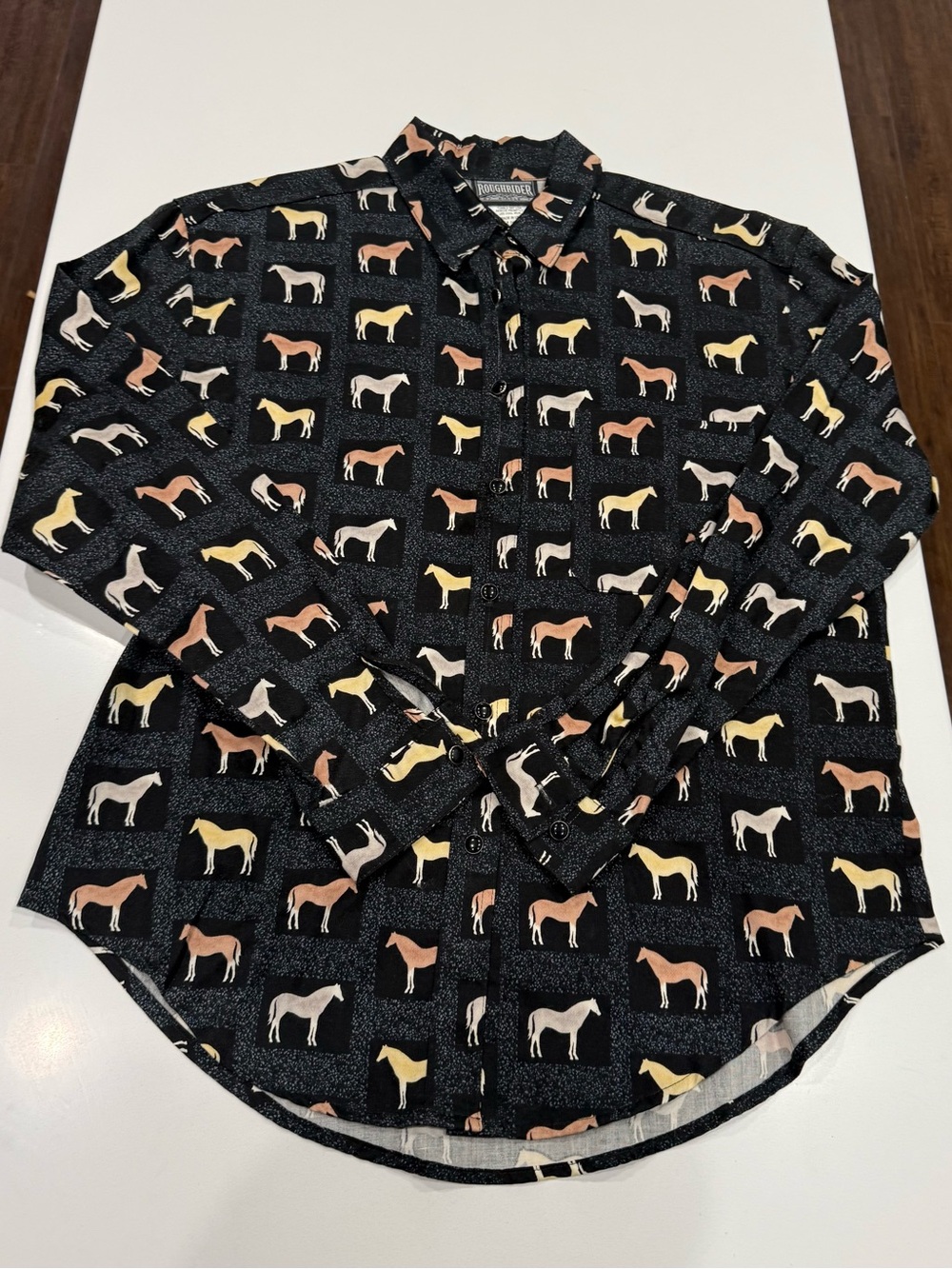 Roughrider by Circle Y Men’s M Long Sleeve Button-Up Shirt Horse Print western